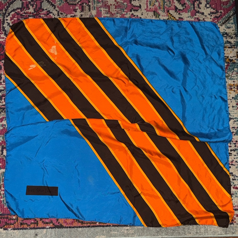 Vintage Yves Saint Laurent Vibrant Blue and Orange Scarf YSL